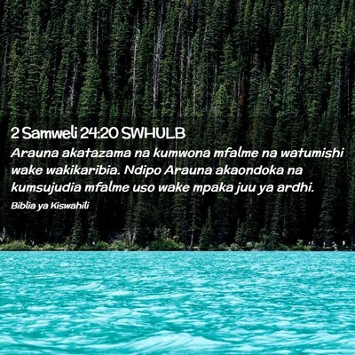 Picture 02 - 2 Samweli 24:20 SWHULB - Arauna akatazama na kumwona mfalme na watumishi - Bible Verse Picture