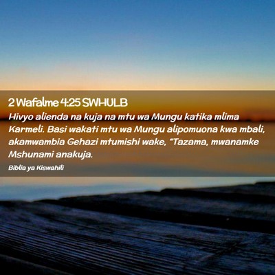 Picture 02 - 2 Wafalme 4:25 SWHULB - Hivyo alienda na kuja na mtu wa Mungu katika - Bible Verse Picture