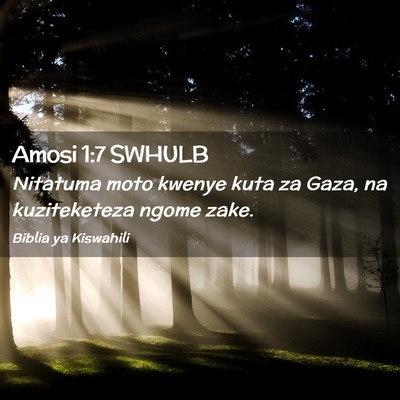 Picture 02 - Amosi 1:7 SWHULB - Nitatuma moto kwenye kuta za Gaza, na - Bible Verse Picture