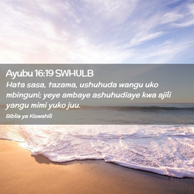 Picture 02 - Ayubu 16:19 SWHULB - Hata sasa, tazama, ushuhuda wangu uko mbinguni; - Bible Verse Picture