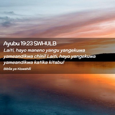 Picture 02 - Ayubu 19:23 SWHULB - Laiti, hayo maneno yangu yangekuwa yameandikwa - Bible Verse Picture