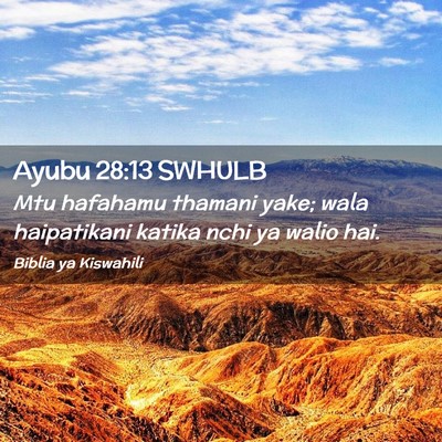 Picture 02 - Ayubu 28:13 SWHULB - Mtu hafahamu thamani yake; wala haipatikani - Bible Verse Picture