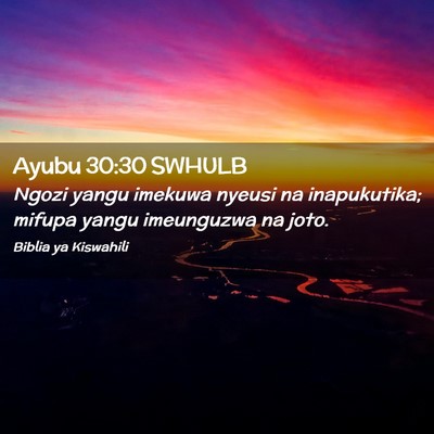 Picture 02 - Ayubu 30:30 SWHULB - Ngozi yangu imekuwa nyeusi na inapukutika; mifupa - Bible Verse Picture