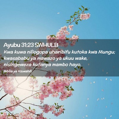 Picture 02 - Ayubu 31:23 SWHULB - Kwa kuwa niliogopa uharibifu kutoka kwa Mungu; - Bible Verse Picture