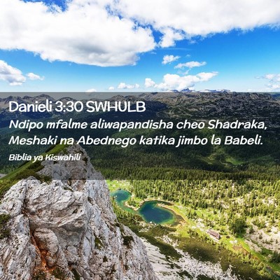 Picture 02 - Danieli 3:30 SWHULB - Ndipo mfalme aliwapandisha cheo Shadraka, Meshaki - Bible Verse Picture