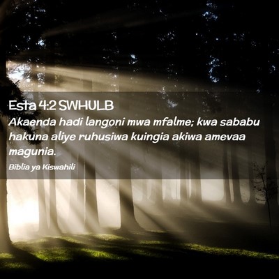 Picture 02 - Esta 4:2 SWHULB - Akaenda hadi langoni mwa mfalme; kwa sababu - Bible Verse Picture
