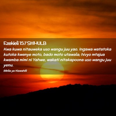 Picture 02 - Ezekieli 15:7 SWHULB - Kwa kuwa nitauweka uso wangu juu yao. Ingawa - Bible Verse Picture