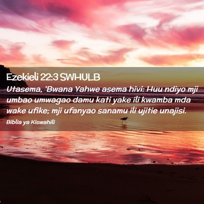 Picture 02 - Ezekieli 22:3 SWHULB - Utasema, 'Bwana Yahwe asema hivi: Huu ndiyo mji - Bible Verse Picture