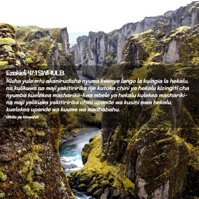 Picture 02 - Ezekieli 47:1 SWHULB - Kisha yule mtu akanirudisha nyuma kwenye lango la - Bible Verse Picture