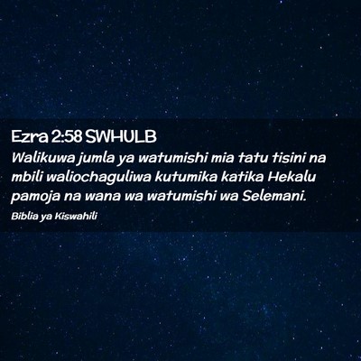 Picture 02 - Ezra 2:58 SWHULB - Walikuwa jumla ya watumishi mia tatu tisini na - Bible Verse Picture