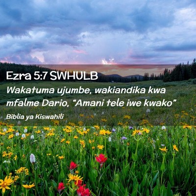 Picture 02 - Ezra 5:7 SWHULB - Wakatuma ujumbe, wakiandika kwa mfalme Dario, - Bible Verse Picture
