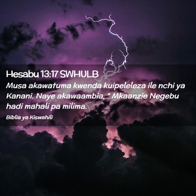 Picture 02 - Hesabu 13:17 SWHULB - Musa akawatuma kwenda kuipeleleza ile nchi ya - Bible Verse Picture