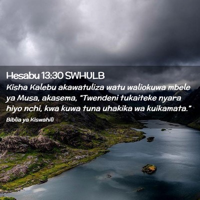 Picture 02 - Hesabu 13:30 SWHULB - Kisha Kalebu akawatuliza watu waliokuwa mbele ya - Bible Verse Picture
