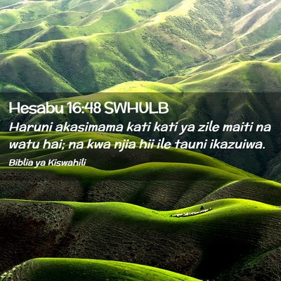 Picture 02 - Hesabu 16:48 SWHULB - Haruni akasimama kati kati ya zile maiti na watu - Bible Verse Picture