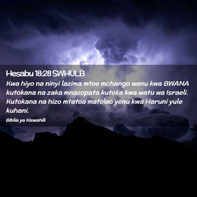Picture 02 - Hesabu 18:28 SWHULB - Kwa hiyo na ninyi lazima mtoe mchango wenu kwa - Bible Verse Picture