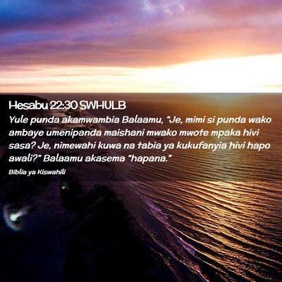 Picture 02 - Hesabu 22:30 SWHULB - Yule punda akamwambia Balaamu, “Je, mimi si - Bible Verse Picture
