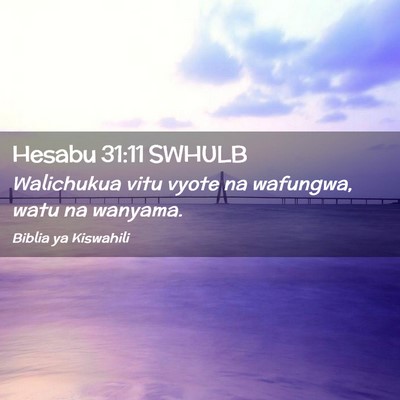 Picture 02 - Hesabu 31:11 SWHULB - Walichukua vitu vyote na wafungwa, watu na - Bible Verse Picture