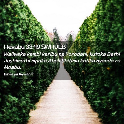 Picture 02 - Hesabu 33:49 SWHULB - Waliweka kambi karibu na Yorodani, kutoka Bethi - Bible Verse Picture