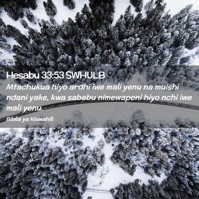 Picture 02 - Hesabu 33:53 SWHULB - Mtachukua hiyo ardhi iwe mali yenu na muishi - Bible Verse Picture