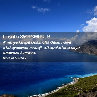 Picture 02 - Hesabu 35:19 SWHULB - Mwenye kulipa kisasi cha damu ndiye atakayemwua - Bible Verse Picture