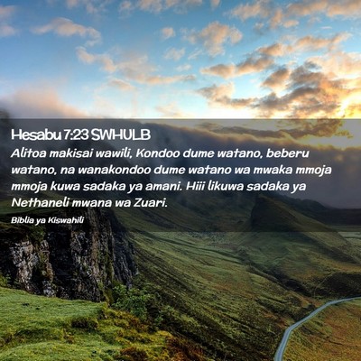 Picture 02 - Hesabu 7:23 SWHULB - Alitoa makisai wawili, Kondoo dume watano, beberu - Bible Verse Picture