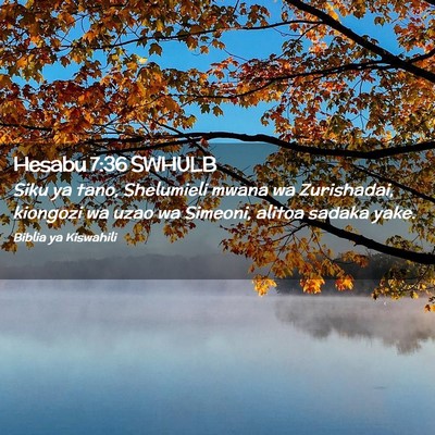 Picture 02 - Hesabu 7:36 SWHULB - Siku ya tano, Shelumieli mwana wa Zurishadai, - Bible Verse Picture