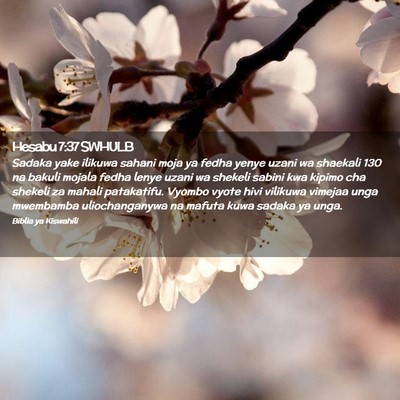 Picture 02 - Hesabu 7:37 SWHULB - Sadaka yake ilikuwa sahani moja ya fedha yenye - Bible Verse Picture