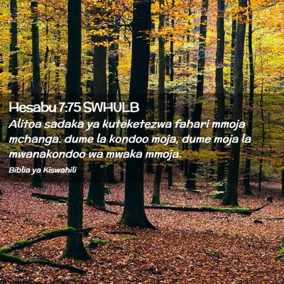 Picture 02 - Hesabu 7:75 SWHULB - Alitoa sadaka ya kuteketezwa fahari mmoja - Bible Verse Picture