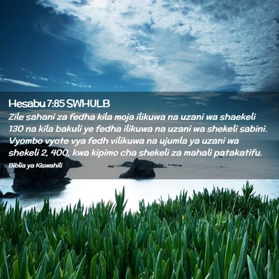 Picture 02 - Hesabu 7:85 SWHULB - Zile sahani za fedha kila moja ilikuwa na uzani - Bible Verse Picture