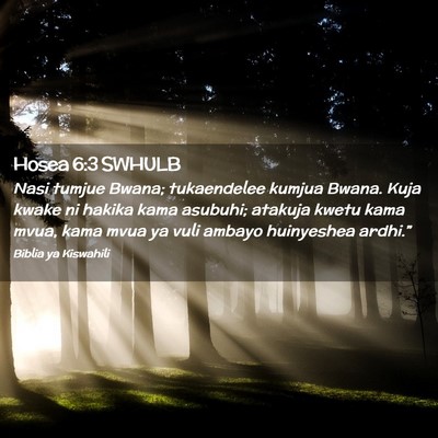 Picture 02 - Hosea 6:3 SWHULB - Nasi tumjue Bwana; tukaendelee kumjua Bwana. Kuja - Bible Verse Picture