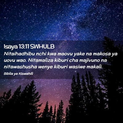 Picture 02 - Isaya 13:11 SWHULB - Nitaihadhibu nchi kwa maovu yake na makosa ya - Bible Verse Picture