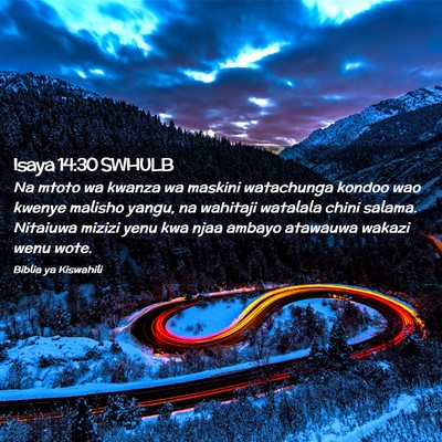 Picture 02 - Isaya 14:30 SWHULB - Na mtoto wa kwanza wa maskini watachunga kondoo - Bible Verse Picture