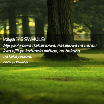 Picture 02 - Isaya 17:2 SWHULB - Miji ya Aroera itaharibiwa. Patakuwa na nafasi - Bible Verse Picture