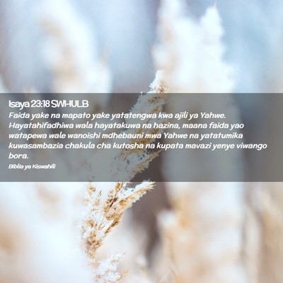 Picture 02 - Isaya 23:18 SWHULB - Faida yake na mapato yake yatatengwa kwa ajili ya - Bible Verse Picture