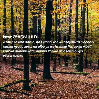 Picture 02 - Isaya 25:8 SWHULB - Atameza kifo daima, na Bwana Yahwe atayafuta - Bible Verse Picture