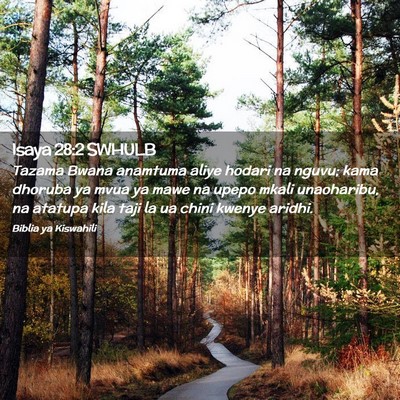 Picture 02 - Isaya 28:2 SWHULB - Tazama Bwana anamtuma aliye hodari na nguvu; kama - Bible Verse Picture