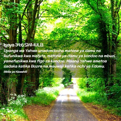 Picture 02 - Isaya 34:6 SWHULB - Upanga wa Yahwe unadondosha matone ya damu na - Bible Verse Picture