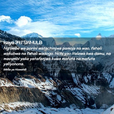Picture 02 - Isaya 34:7 SWHULB - Ng'ombe wa porini watachinjwa pamoja na wao, - Bible Verse Picture