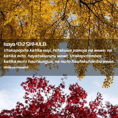 Picture 02 - Isaya 43:2 SWHULB - Utakapopita katika maji, Nitakuwa pamoja na wewe; - Bible Verse Picture