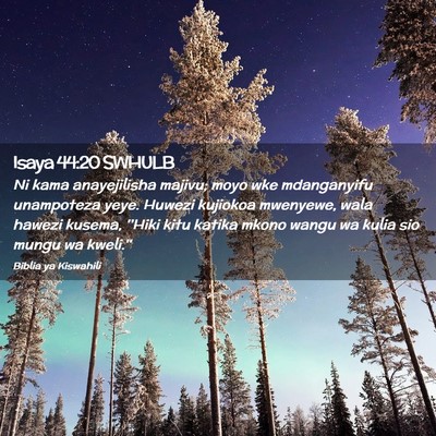 Picture 02 - Isaya 44:20 SWHULB - Ni kama anayejilisha majivu; moyo wke mdanganyifu - Bible Verse Picture