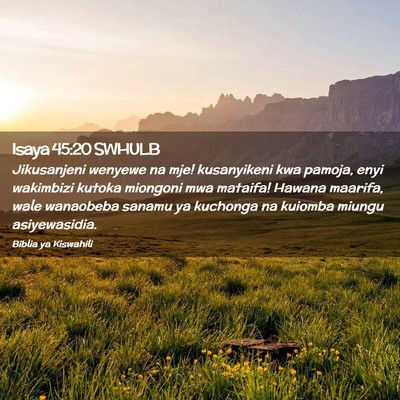 Picture 02 - Isaya 45:20 SWHULB - Jikusanjeni wenyewe na mje! kusanyikeni kwa - Bible Verse Picture