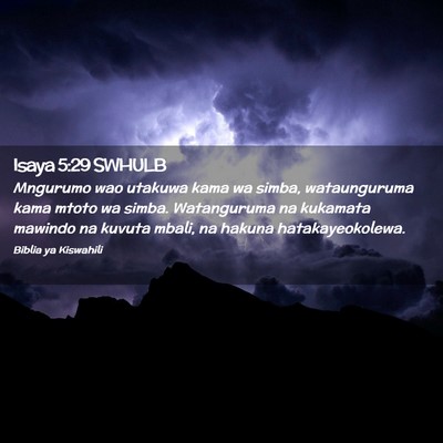Picture 02 - Isaya 5:29 SWHULB - Mngurumo wao utakuwa kama wa simba, wataunguruma - Bible Verse Picture