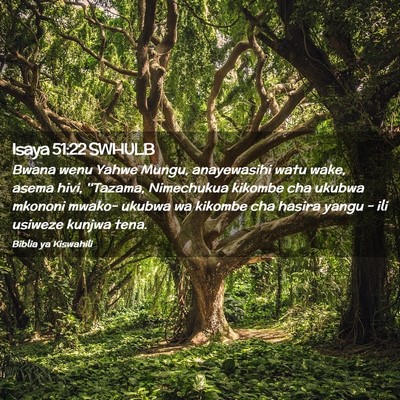 Picture 02 - Isaya 51:22 SWHULB - Bwana wenu Yahwe Mungu, anayewasihi watu wake, - Bible Verse Picture