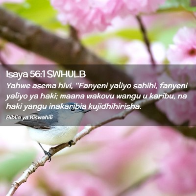 Picture 02 - Isaya 56:1 SWHULB - Yahwe asema hivi, ''Fanyeni yaliyo sahihi, - Bible Verse Picture