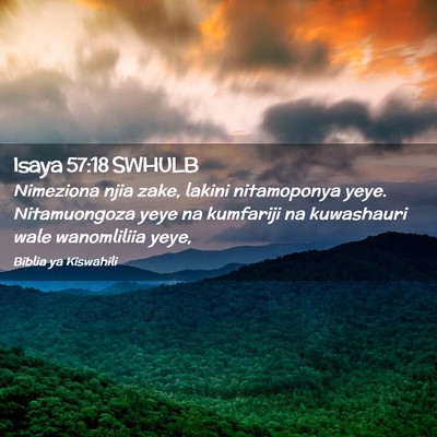 Picture 02 - Isaya 57:18 SWHULB - Nimeziona njia zake, lakini nitamoponya yeye. - Bible Verse Picture