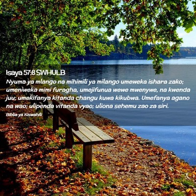 Picture 02 - Isaya 57:8 SWHULB - Nyuma ya mlango na mihimili ya milango umeweka - Bible Verse Picture