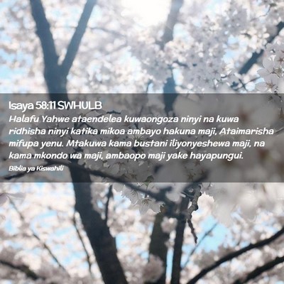 Picture 02 - Isaya 58:11 SWHULB - Halafu Yahwe ataendelea kuwaongoza ninyi na kuwa - Bible Verse Picture