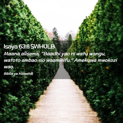 Picture 02 - Isaya 63:8 SWHULB - Maana alisema, ''Baadhi yao ni watu wangu, watoto - Bible Verse Picture