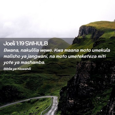 Picture 02 - Joeli 1:19 SWHULB - Bwana, nakulilia wewe. Kwa maana moto umekula - Bible Verse Picture