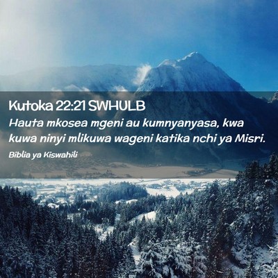 Picture 02 - Kutoka 22:21 SWHULB - Hauta mkosea mgeni au kumnyanyasa, kwa kuwa ninyi - Bible Verse Picture